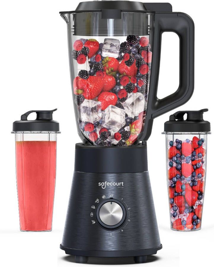 Safecourt Kitchen Power Blender 1 5L Glas & 2x 600ml To-Go beker 1300W Smoothie maker Krachtig stil en eenvoudige reiniging RVS - Foto 2