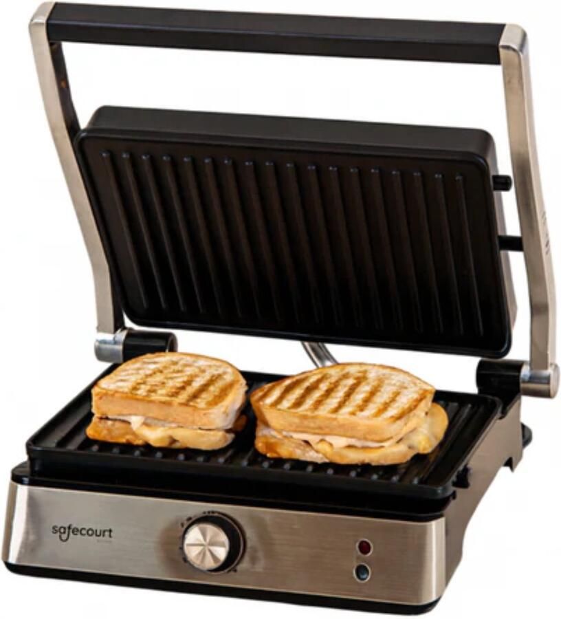 Safecourt Kitchen Tosti apparaat – Paninigrill en Tosti ijzer – Uitneembare PFAS-vrije platen & vaatwasserbestendig – Groot grilloppervlak – Snel warm – Contactgrill Zilver - Foto 2