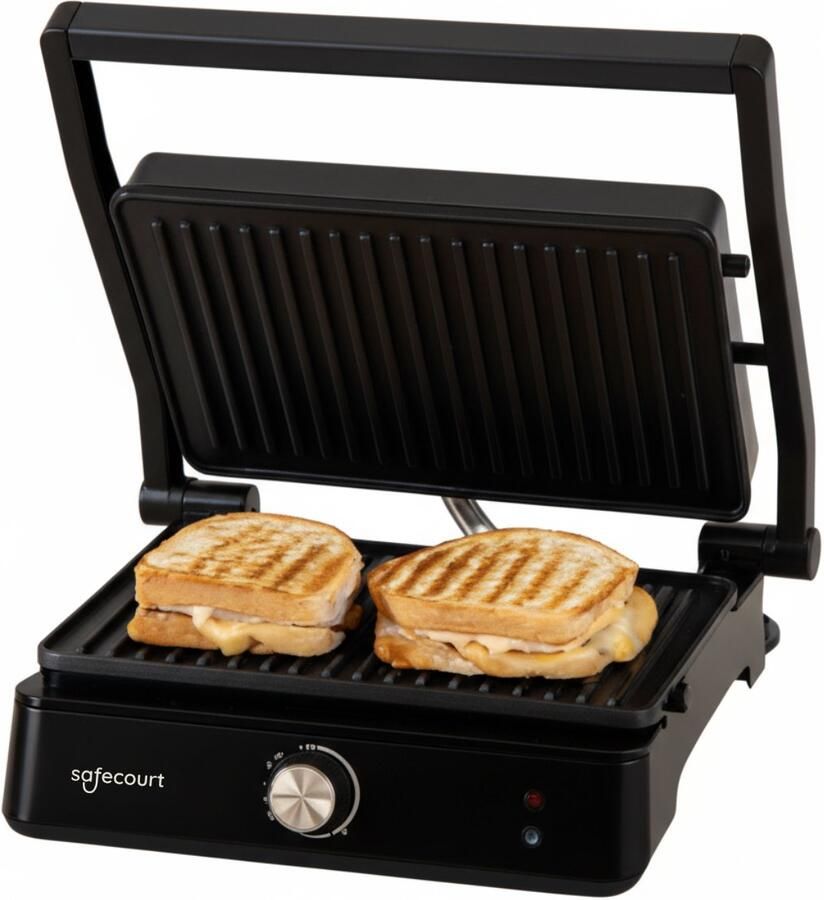 Safecourt Kitchen Tosti apparaat – Paninigrill en Tosti ijzer – Uitneembare PFAS-vrije platen & vaatwasserbestendig – Groot grilloppervlak – Snel warm – Contactgrill Zwart