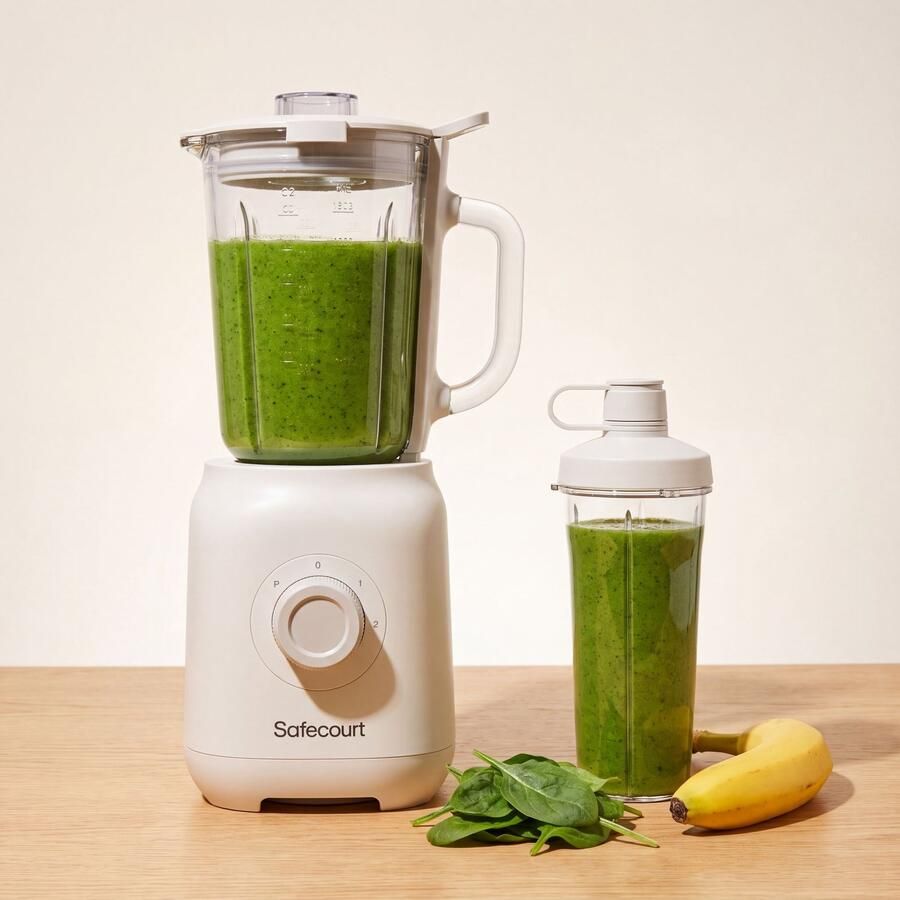 Safecourt Kitchen Glass Blender 1200W 1 5L Glazen Kan Inclusief To-Go Beker BPA-vrij