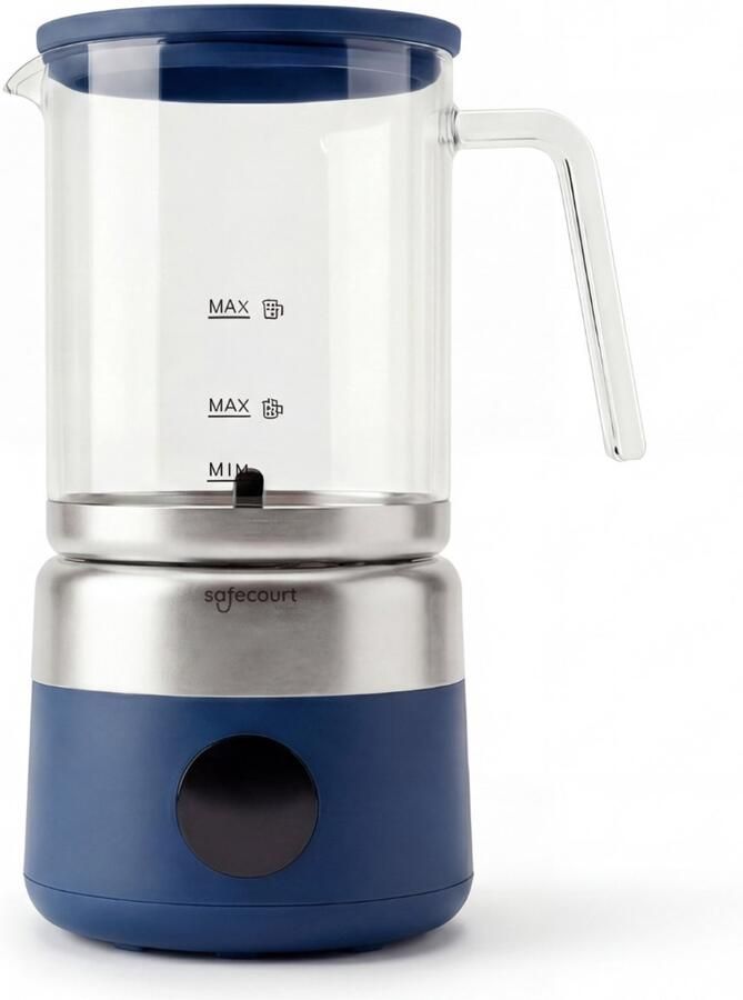 Safecourt Kitchen Glazen Melkopschuimer Elektrische melkopschuimer Glazen kan & PFAS-vrij Vaatwasserbestendig Blauw