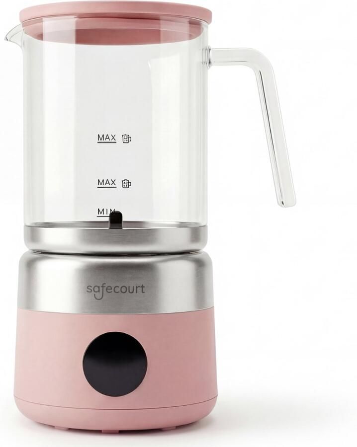 Safecourt Kitchen Glazen Melkopschuimer Elektrische melkopschuimer Glazen kan & PFAS-vrij Vaatwasserbestendig Roze