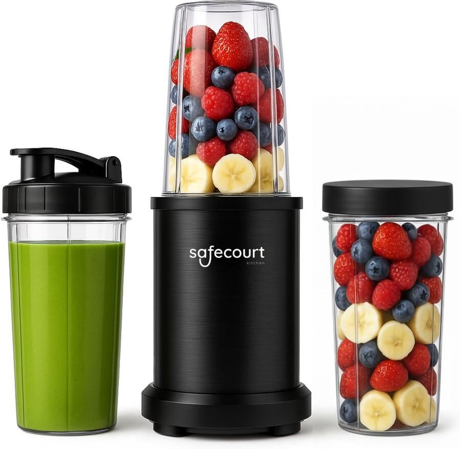 Safecourt Kitchen Power Blender – 1200W – Smoothie Maker voor IJs & Bevroren Fruit – PFAS-vrij – To-Go Beker – Zwart - Foto 2