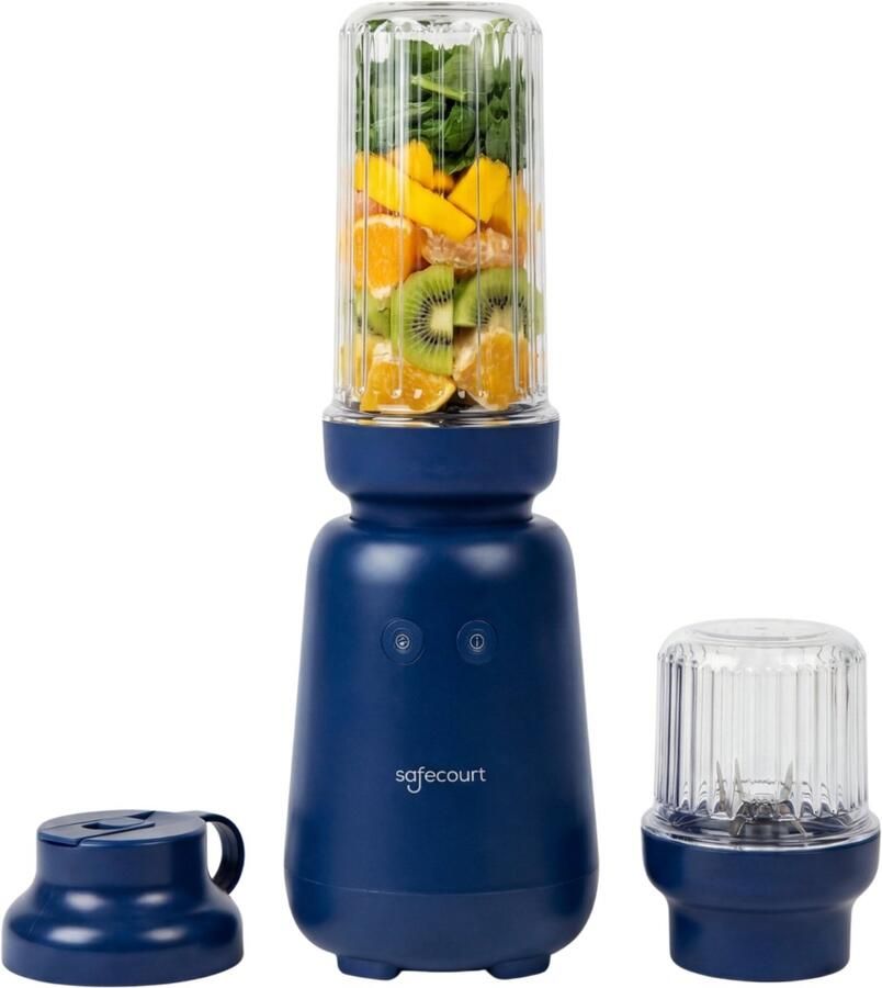 Safecourt Kitchen PureBlend 1000W Smoothie maker BPA vrij inclusief to-go drinkdeksel + rietje- Premium Tritan blendbekers Blauw