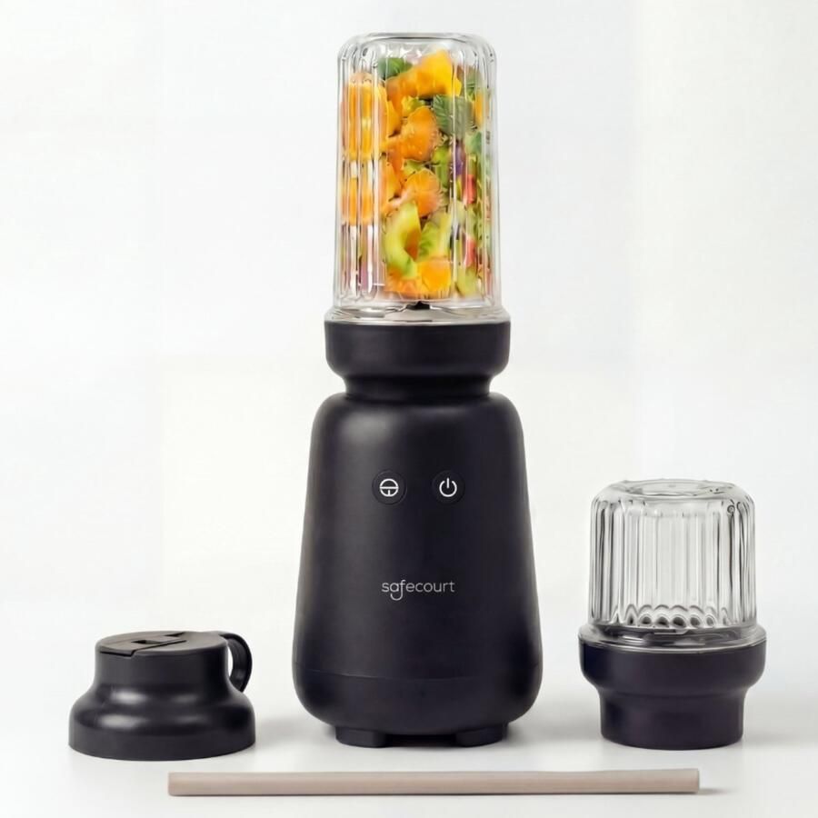 Safecourt Kitchen PureBlend 1000W Smoothie maker BPA vrij inclusief to-go drinkdeksel + rietje- Premium Tritan blendbekers -Zwart