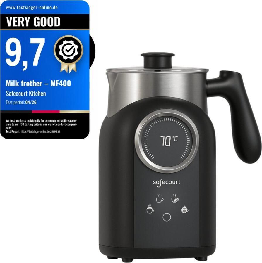 Safecourt Kitchen Safecourt Elektrische Melkopschuimer – Uitneembare RVS Kan (PFAS-vrij) – Vaatwasserbestendig – Geschikt voor alle soorten melk grote capaciteit & stil in gebruik - Foto 2