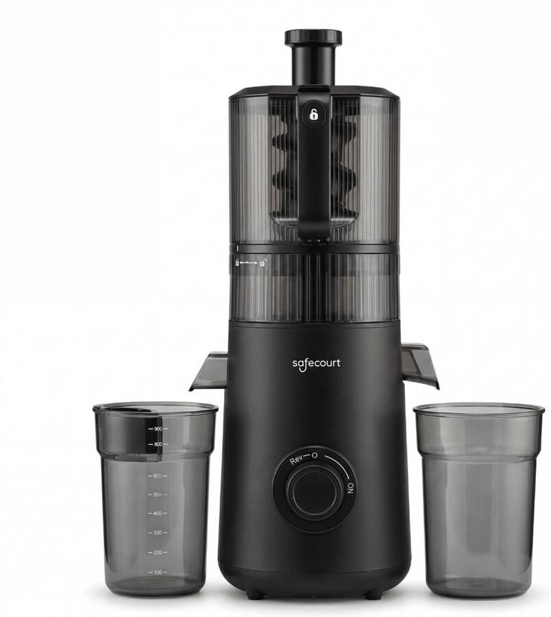 Safecourt Kitchen Slow Juicer XXL krachtige motor [Pre-cutter & Cold-press technologie] eenvoudige reiniging BPA-vrij sapcentrifuge Zwart