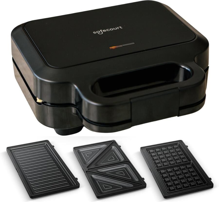 Safecourt Kitchen Tosti-apparaat – 3-in-1 tosti-ijzer wafelijzer én contactgrill – Uitneembare PFAS-vrije platen & vaatwasserbestendig – compact – snel warm – Contactgrill