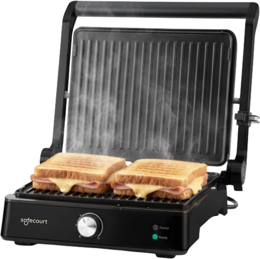 Safecourt Kitchen Tosti apparaat – Paninigrill en Tosti ijzer – Uitneembare PFAS-vrije platen & vaatwasserbestendig – Groot grilloppervlak – Snel warm – Contactgrill Zwart