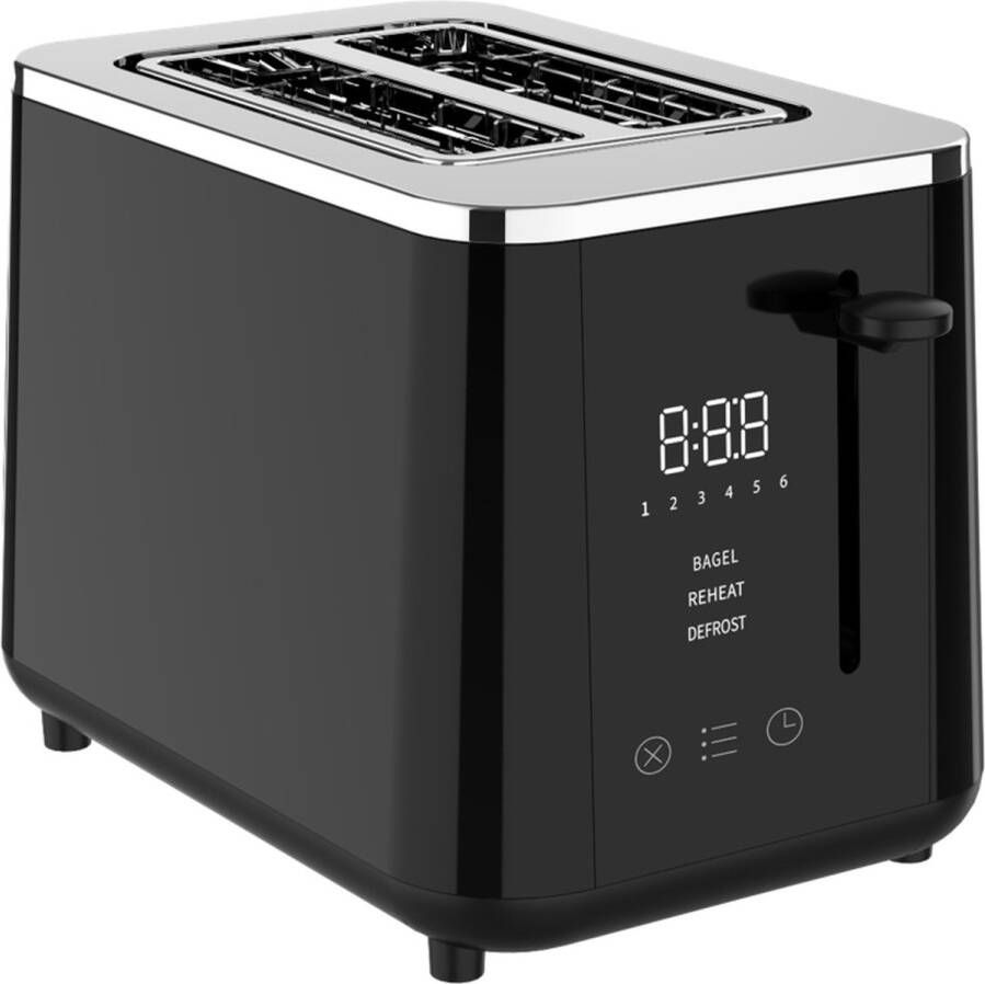 Safecourt Kitchen Broodrooster digitaal Toaster 6 Warmteniveaus 2 Extra brede sleuven 920W RVS Zwart