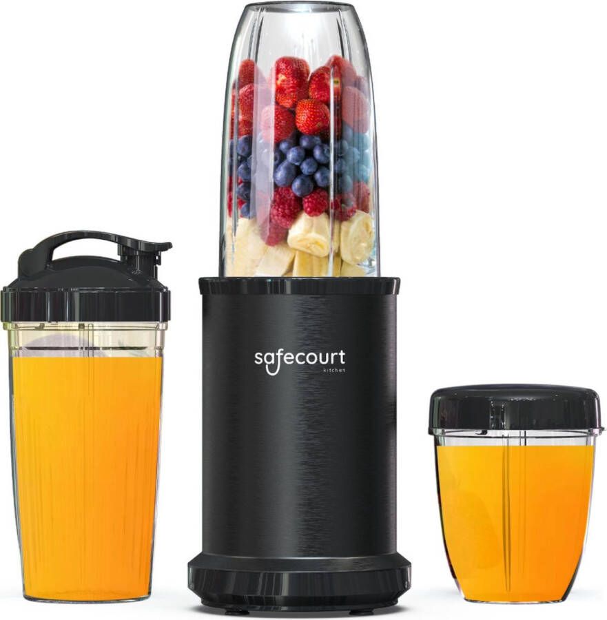 Safecourt Kitchen Power Blender – 1200W – Smoothie Maker voor IJs & Bevroren Fruit – PFAS-vrij – To-Go Beker – Zwart