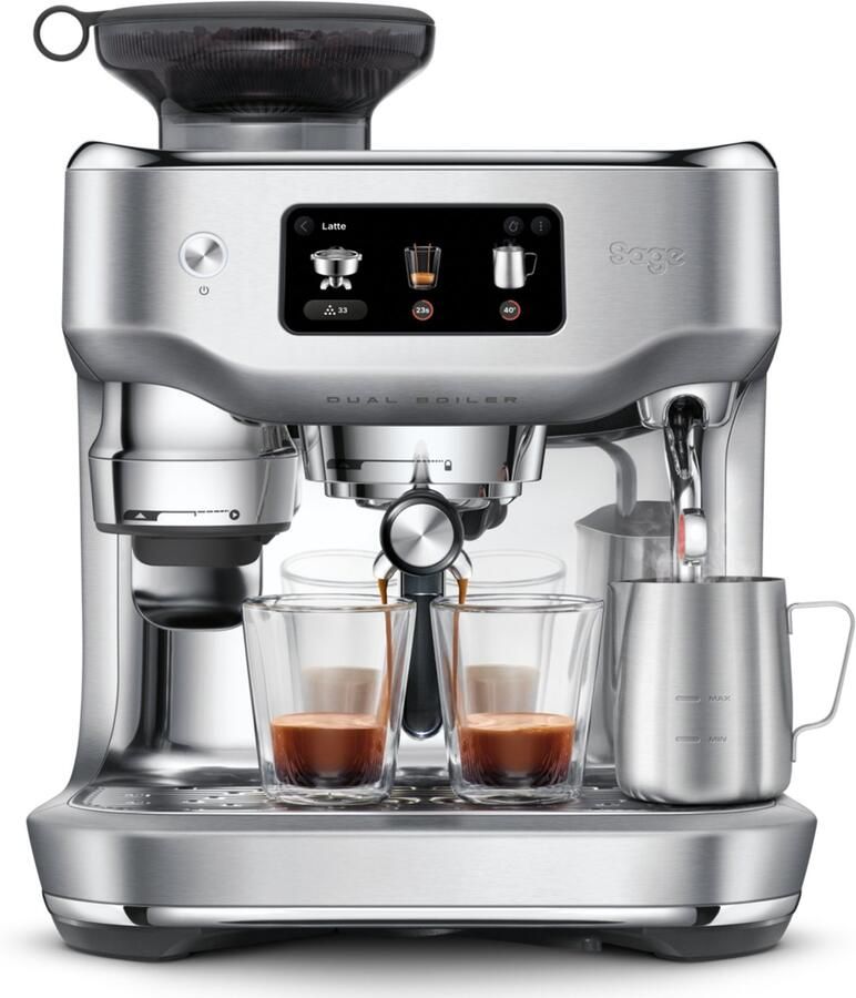 Sage SES995BSS the Oracle Dual Boiler RVS Pistonmachine Touchscreen Dual Boiler Automatische tamper Automatische melkopschuimer Automatische maalstand Espressomachine