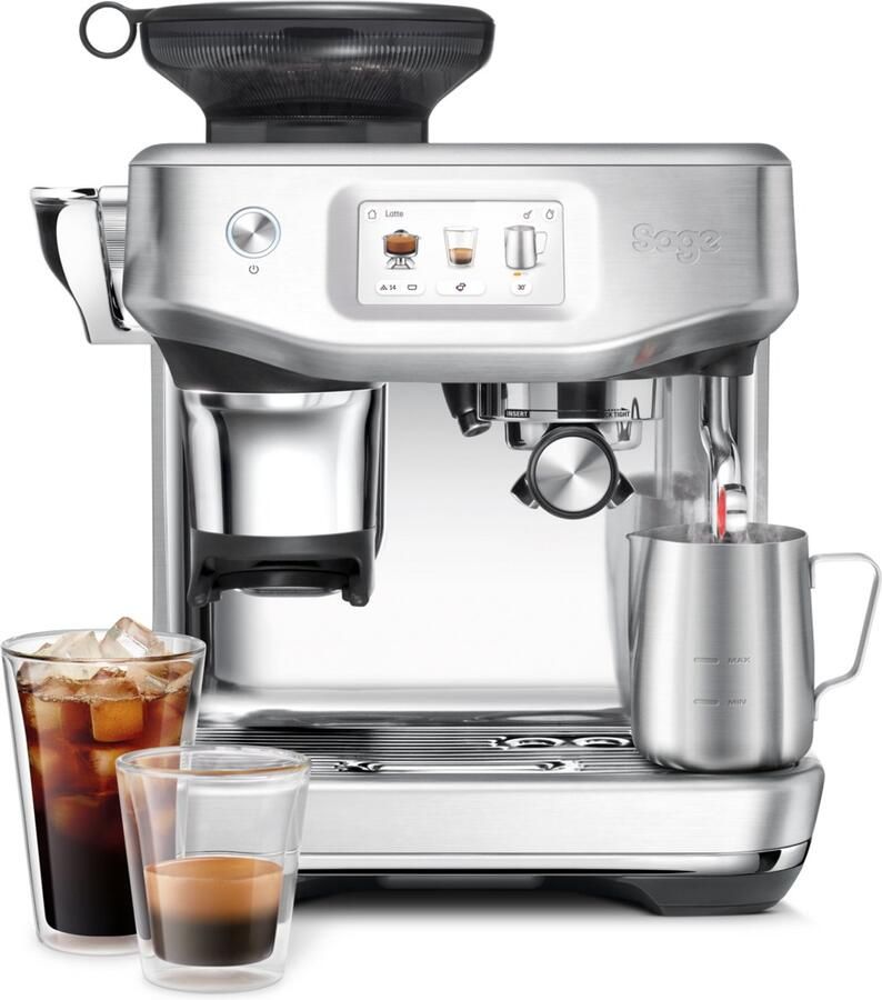 Sage SES882BSS the Barista Touch Impress Brushed Stainless Steel Pistonmachine Cold Brew Touchscreen Assisted tamping Espressomachine