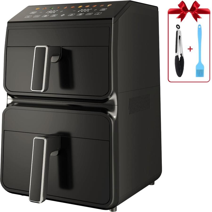 Saikefy Airfryer XXL – Double Stack Airfryer – Gestapelde Lades – Heteluchtfriteuse – LED Display met 11 Kookprogramma s – 11L Air Fryer – Zwart
