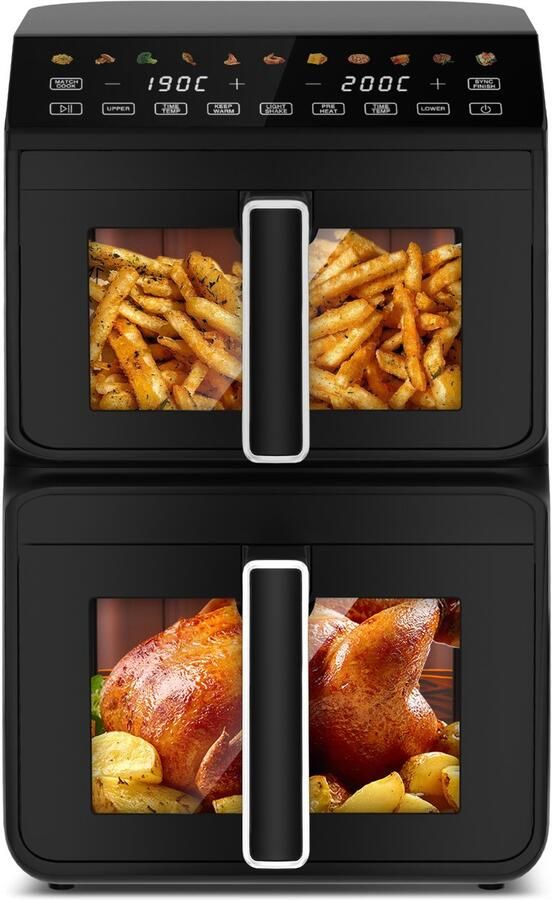 Saikefy Airfryer XXL 11 Liter Gestapelde Lades 11 Programma's Airfryer met Intelligent Touchbediening Heteluchtfriteuse Inclusief 4 handige accessoires - Foto 3