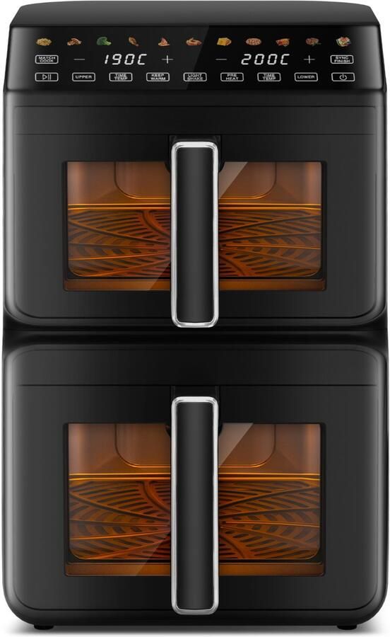 Saikefy Airfryer XXL 11 Liter Gestapelde Lades 11 Programma's Airfryer met Intelligent Touchbediening Heteluchtfriteuse Inclusief 4 handige accessoires - Foto 4