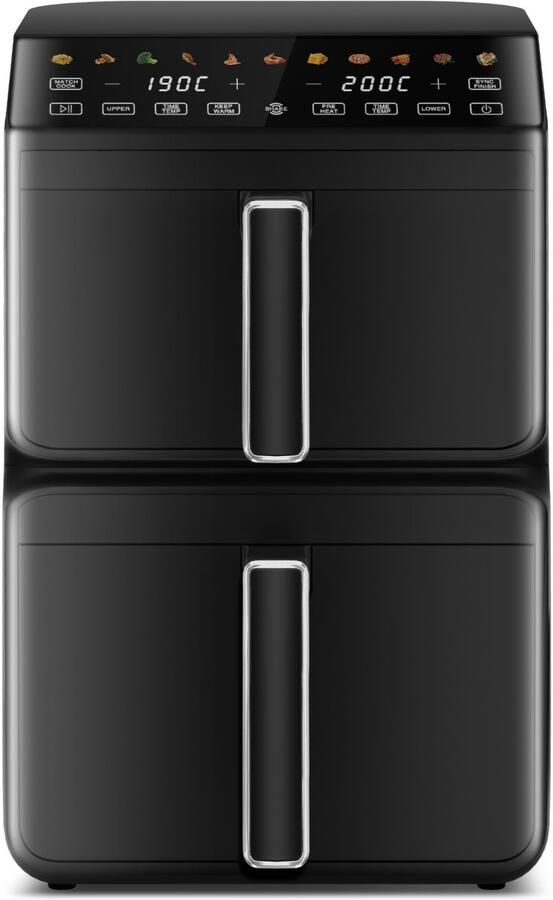 Saikefy Airfryer XXL 11 Liter Gestapelde Lades 11 Programma's Airfryer met Intelligent Touchbediening Heteluchtfriteuse Inclusief 4 handige accessoires