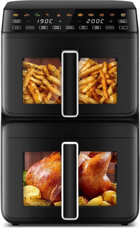 Fukstern Airfryer XXL 11L 11 programma's Airfryer oven met kijkvenster 360° Heteluchtcirculatiesysteem 80-200 °C Tot 10 personen Zwart 3000W