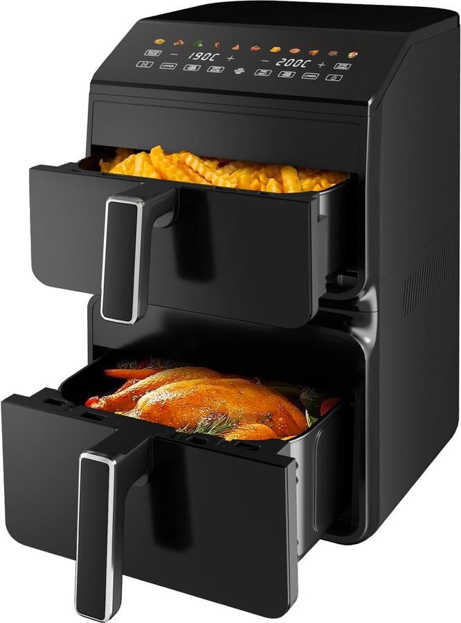Saikefy Airfryer XXL – Double Stack Airfryer – Gestapelde Lades – Heteluchtfriteuse – LED Display met 11 Kookprogramma s – 11L Air Fryer – Zwart - Foto 3