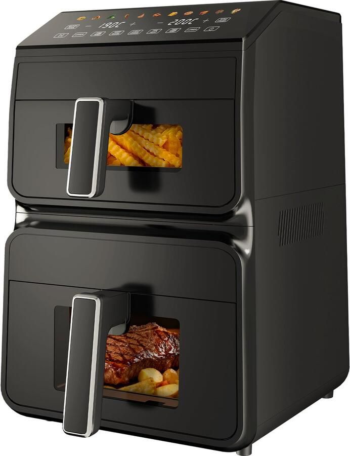 Saikefy Airfryer XXL – Double Stack Airfryer – Gestapelde Lades – Heteluchtfriteuse – LED Display met 11 Kookprogramma s – 11L Air Fryer – Zwart - Foto 2