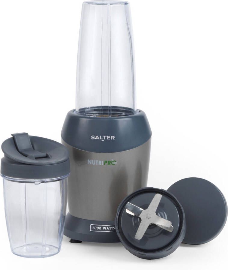 Salter NutriPro 1000 Blender – Draagbare Smoothie Maker Gezonde Juicer Voedingsstoff Extractor 2 Reisbekers (800ml 1L) Soepen Babyvoeding Roestvrijstalen Mes 1000W