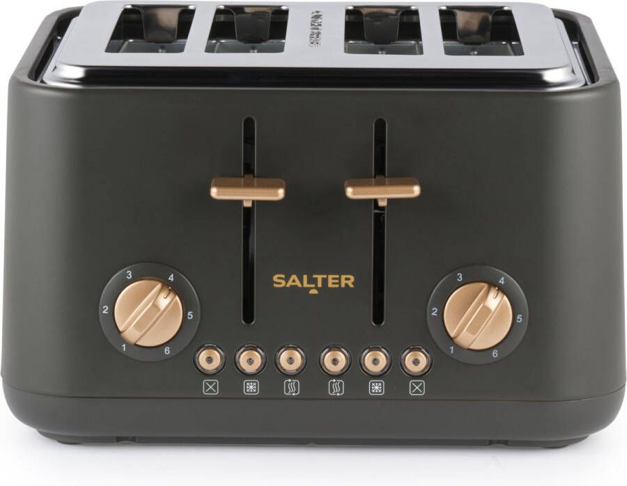 Salter Pebble 4-sleuven broodrooster – Brede sleuf broodrooster met hoge lift 6 bruiningniveaus zelfcentrerende sleuven uitneembare kruimellade ontdooien opwarmen annuleren