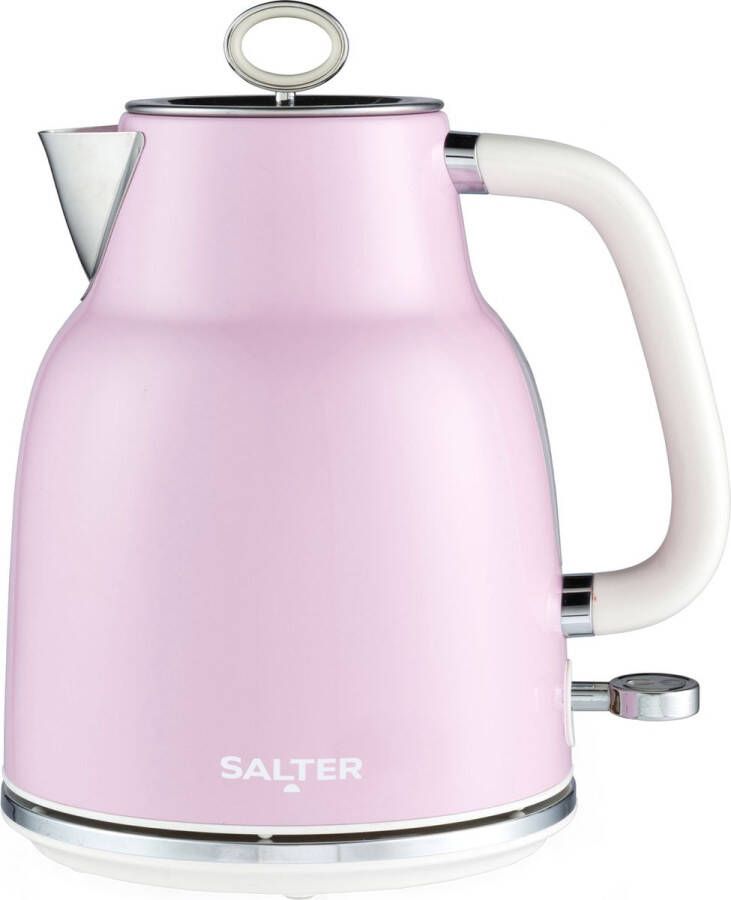 Salter Retro 1.7 L Waterkoker – 3KW Snel Koken 360° Basis Verwijderbaar Kalkfilter Waterniveau Venster Blauwe Indicatie Lampje Droogkook Beveiliging & Automatische Uitschakeling Roze