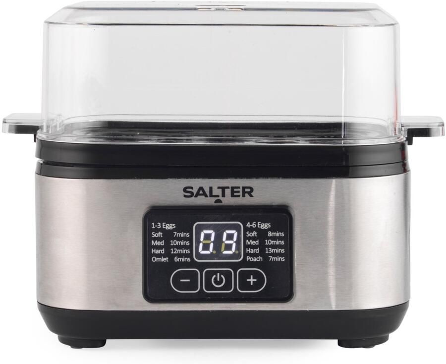 Brand Salter 3 in 1 digitale eierkoker – Elektrische omeletmaker gepocheerde of gekookte eieren capaciteit 6 eieren digitaal LED-display compact inclusief maatbeker eierrek en stoomkom 430W