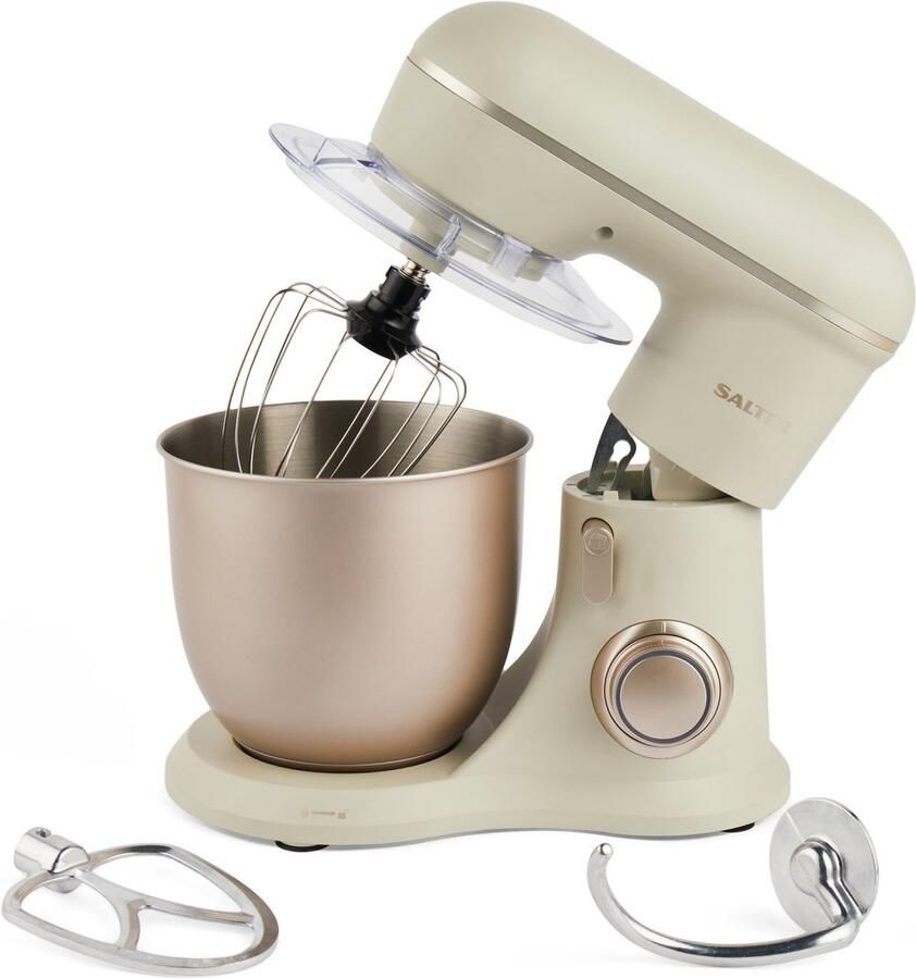 Salter Bakes Elektrische Staande Mixer 4 Liter Mengkom 10 Snelheidsinstellingen met Pulsefunctie Variabele Snelheidsregeling Spatbescherming Deeghaak en Klopper hulpstukken 1300W