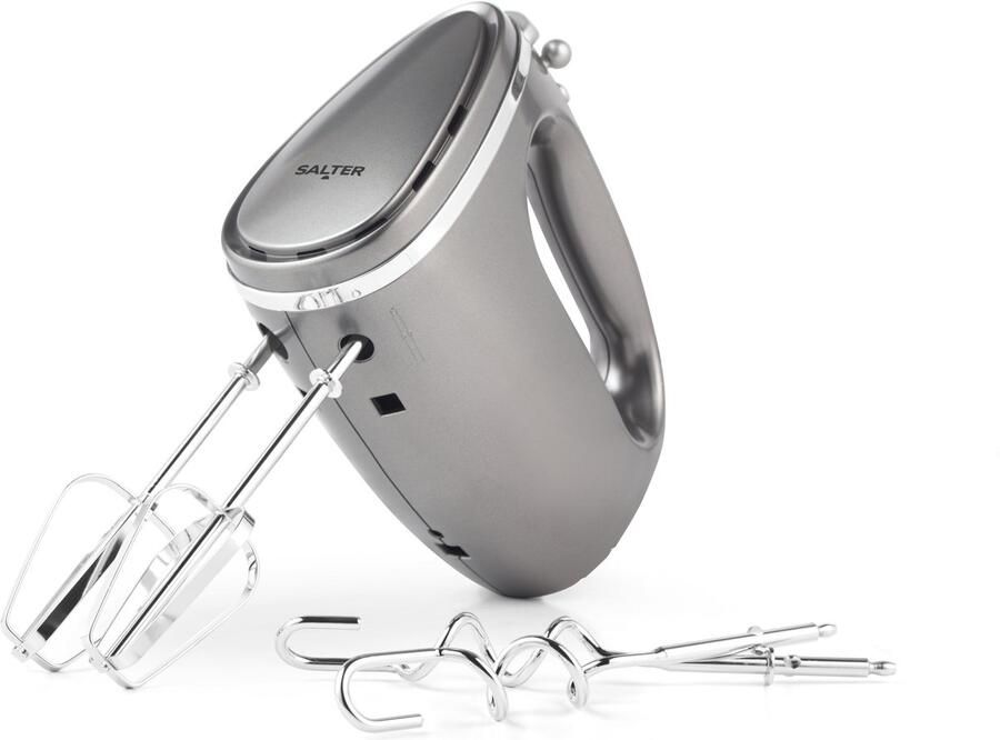 Salter Cosmos Elektrische handmixer garde 5 snelheidsinstellingen en Turbo-modus deeghaken kloppers 300 W grijs