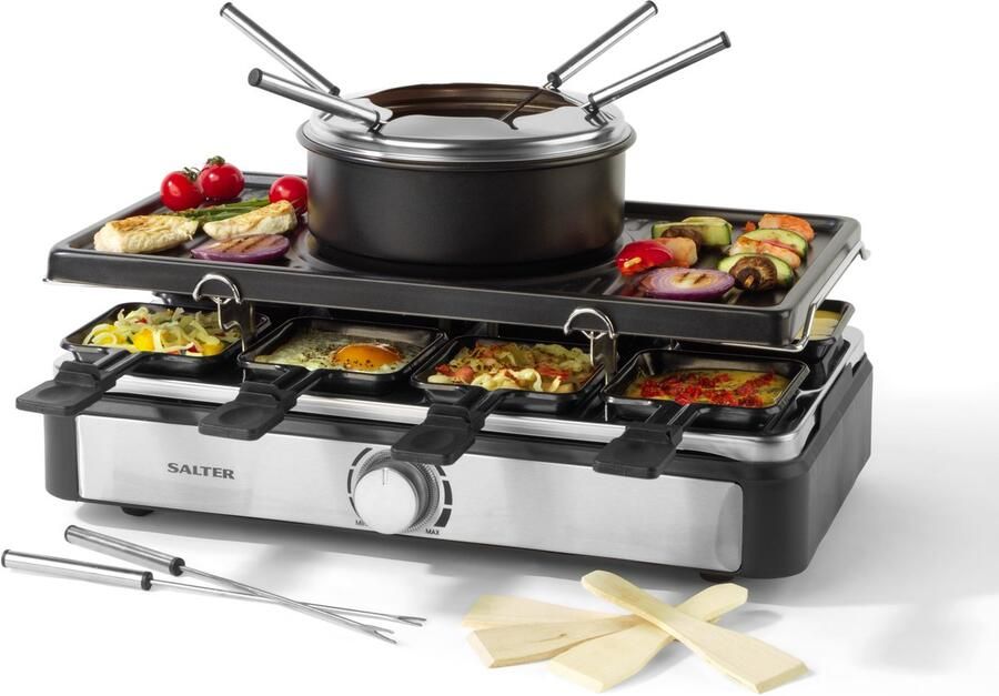 Salter Elektrische Raclette Grill & Fondue Pan Vorken Pannetjes