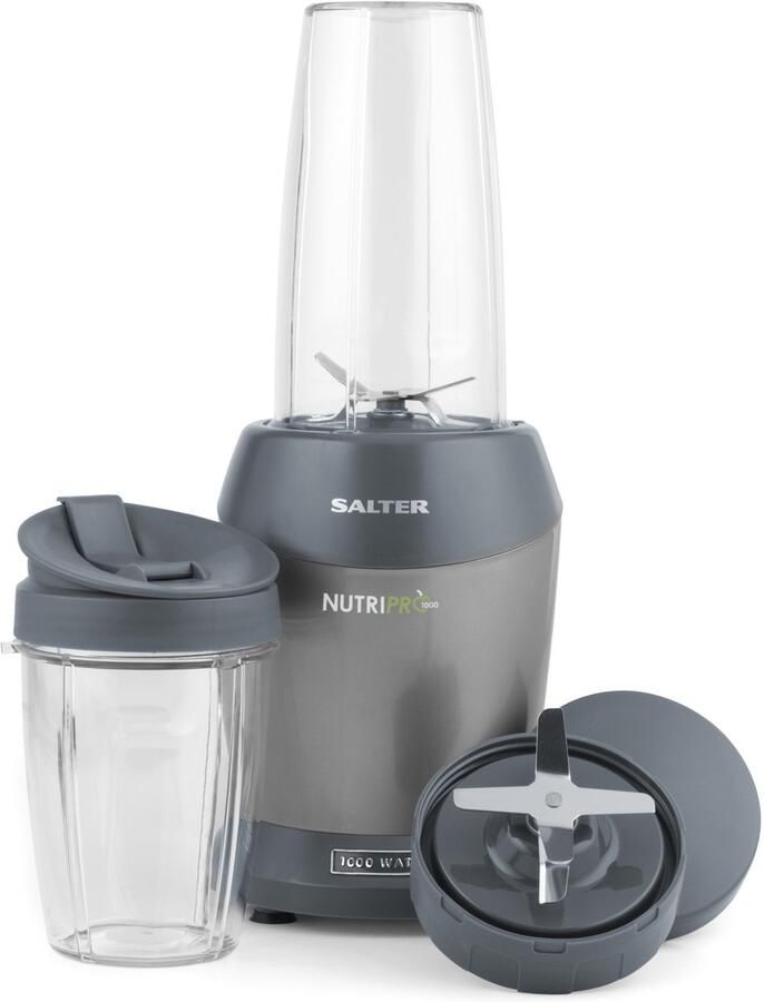 Salter NutriPro 1000 Blender – Draagbare Smoothie Maker Gezonde Juicer Voedingsstoff Extractor 2 Reisbekers (800ml 1L) Soepen Babyvoeding Roestvrijstalen Mes 1000W