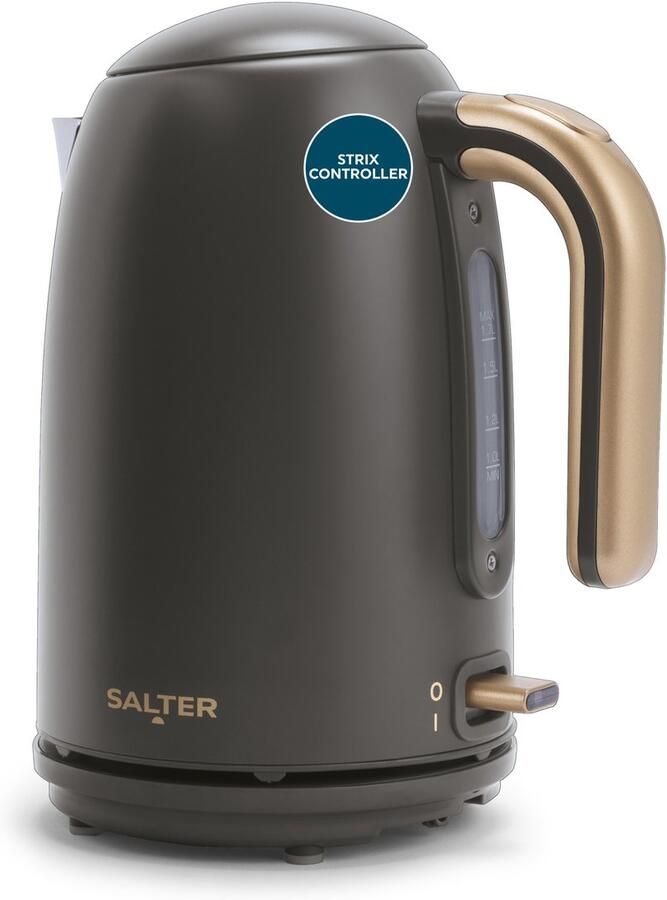 Salter Pebble Waterkoker – 1 7 L Snel Koken Elektrische Theeketel Verwijderbare Kalkfilter Waterniveau Indicator 360° Draaivoet Kijkvenster Droogkookbeveiliging 3kW Grijs Goud - Foto 2