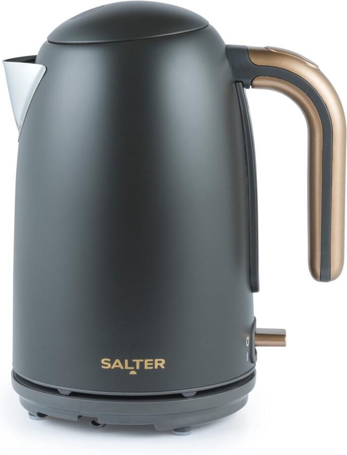 Salter Pebble Waterkoker – 1 7 L Snel Koken Elektrische Theeketel Verwijderbare Kalkfilter Waterniveau Indicator 360° Draaivoet Kijkvenster Droogkookbeveiliging 3kW Grijs Goud