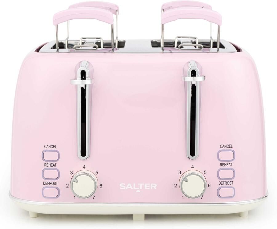Salter Retro broodrooster 4-snijder roze model met brede sleuven