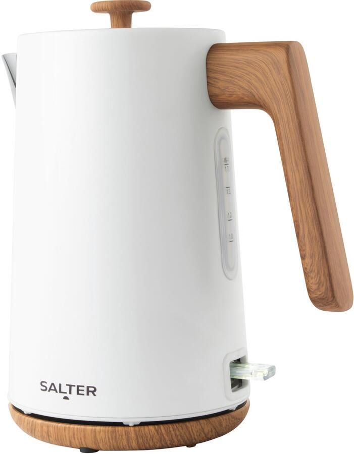 Salter Toronto 1.7L Waterkoker 3KW Snel Koken 360° Basis Kalkfilter Stijlvol Houteffect Snoerloos Droogkooksensor & Automatische Uitschakeling Waterniveau-indicator Otter Controller mat wit