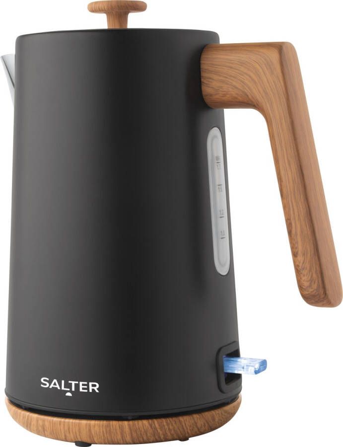 Salter Toronto 1.7L waterkoker – 3KW snel koken 360° basis kalkfilter stijlvol houteffect snoerloos droogkooksensor en automatische uitschakeling waterniveau-indicator mat zwart