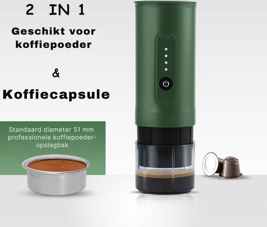 Samigo Koffiezetapparaat Draagbare koffiemachine Espresso machine Forest Green Compact Ontwerp Oplaadbare Batterij Coffee to go Koffiezetapparaat voor onderweg Handig voor je reis en op de camping