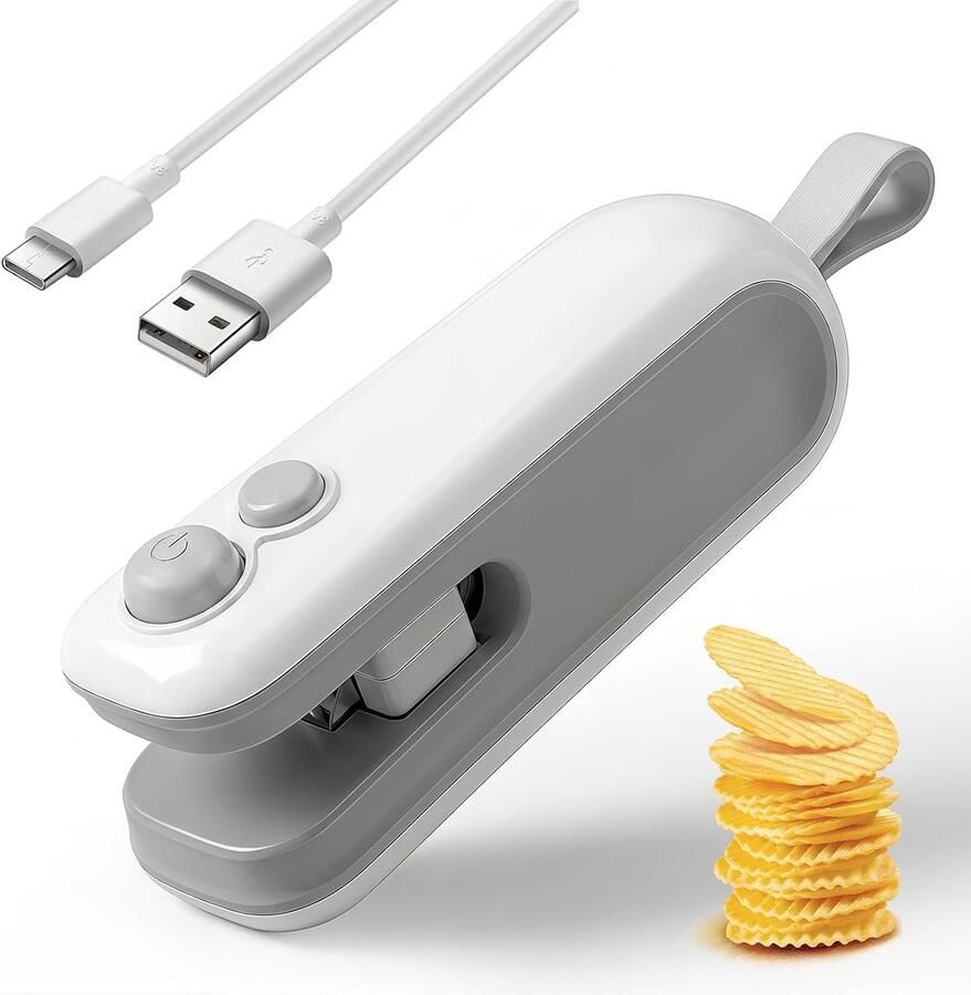 Sander Shop Mini folielasapparaat met cutter 2-in-1 draagbare oplaadbare zak-sealer met magnetische voet handbediend hittesealapparaat voor plastic zakken en chips keukengadget voor voedselopslag