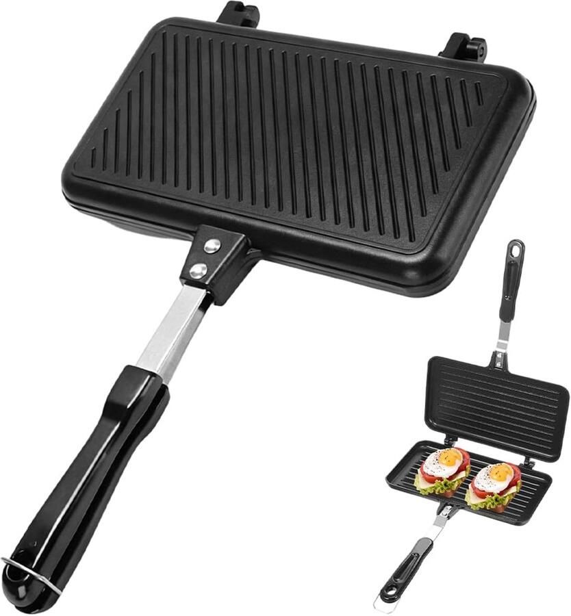 Sandwichmaker camping dubbelzijdige koekenpan Amerikaanse sandwiches non-stick broodrooster met handvat toast sandwichmaker van aluminium toastmaker voor kamperen gezinnen restaurants
