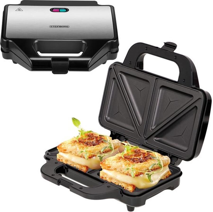 Sandwichmaker XXL 1000 Watt Vermogen Rood Roestvrij Staal Antiaanbaklaag Tosti-ijzer