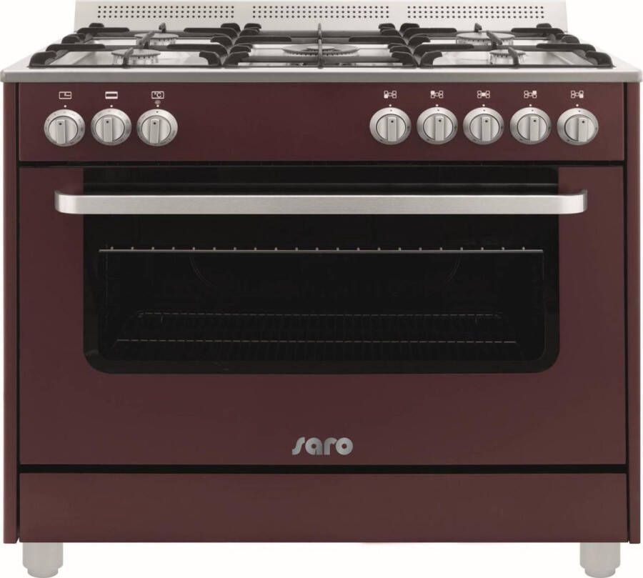 Saro Design gas fornuis Bordeaux rood 5 pits wok elektrische oven & grill met 11 functies Design model TS95C61LVI