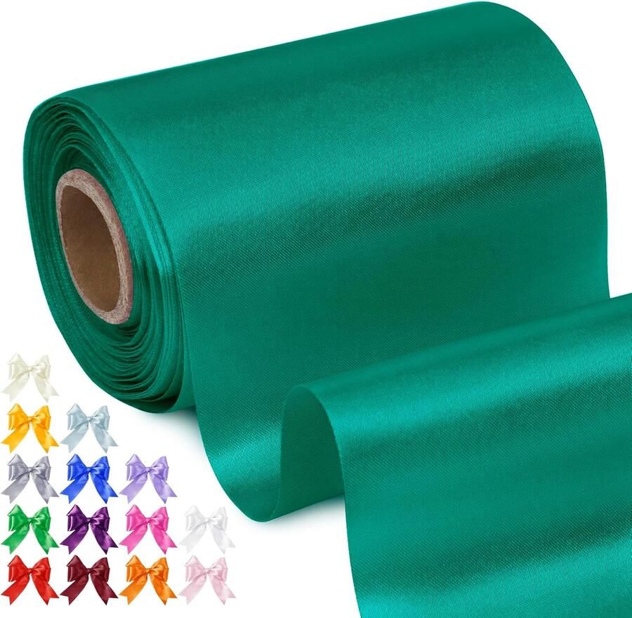 Satijnen lint 10 cm x 20 m donkergroen voor decoratie