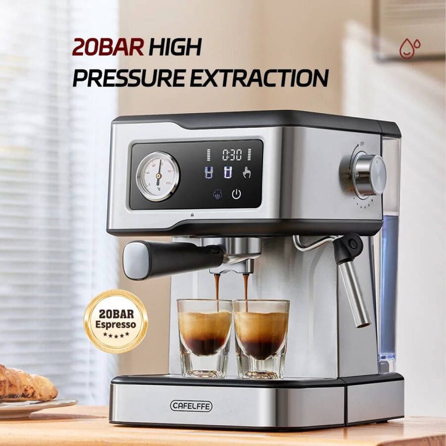 Sattire 20 Bar Halfautomatisch Koffiezetapparaat – RVS Espressomachine met Melkopschuimer