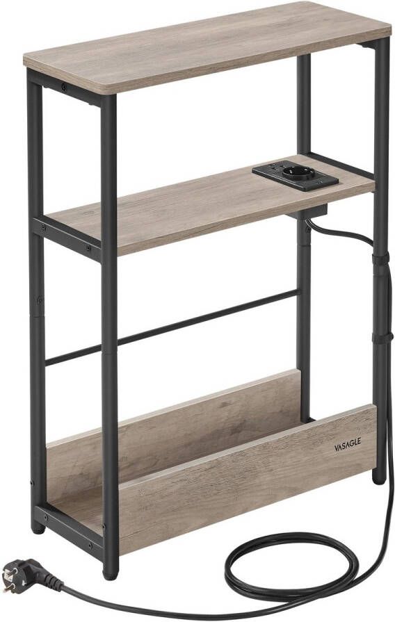 Sattire Tijdschrifthouder & Smalle Bijzettafel in Ivoor met Laadfunctie – Nachtkastje met 3 Planken voor Compact Gebruik