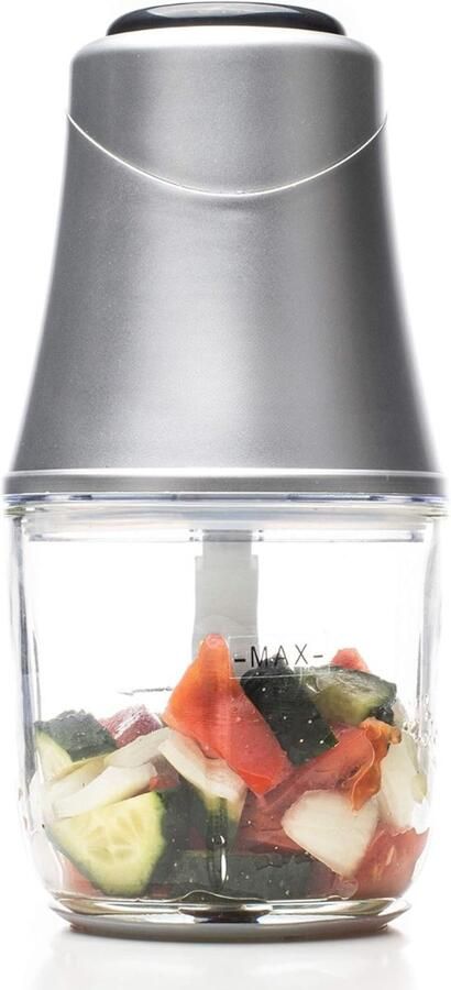 Savi Hakmolen Elektrisch Hakmolen Electrisch Met 600 ml Glazen Kom Food Chopper Met 3 Titanium Messen – Zilver 28cm x 15cm x 15cm
