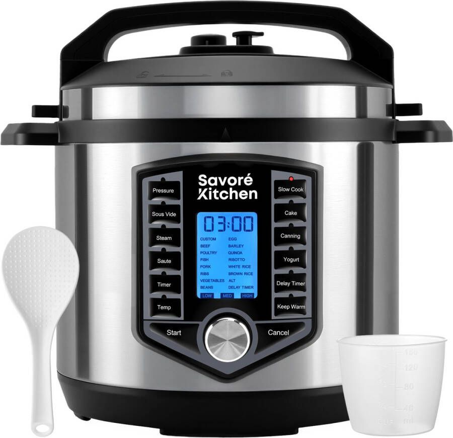 Savoré Kitchen Pressure Cooker – 6L – PFAS Vrij – Snelkookpan Rijstkoker Slowcooker Stomer & Sous-vide in één – Multicooker