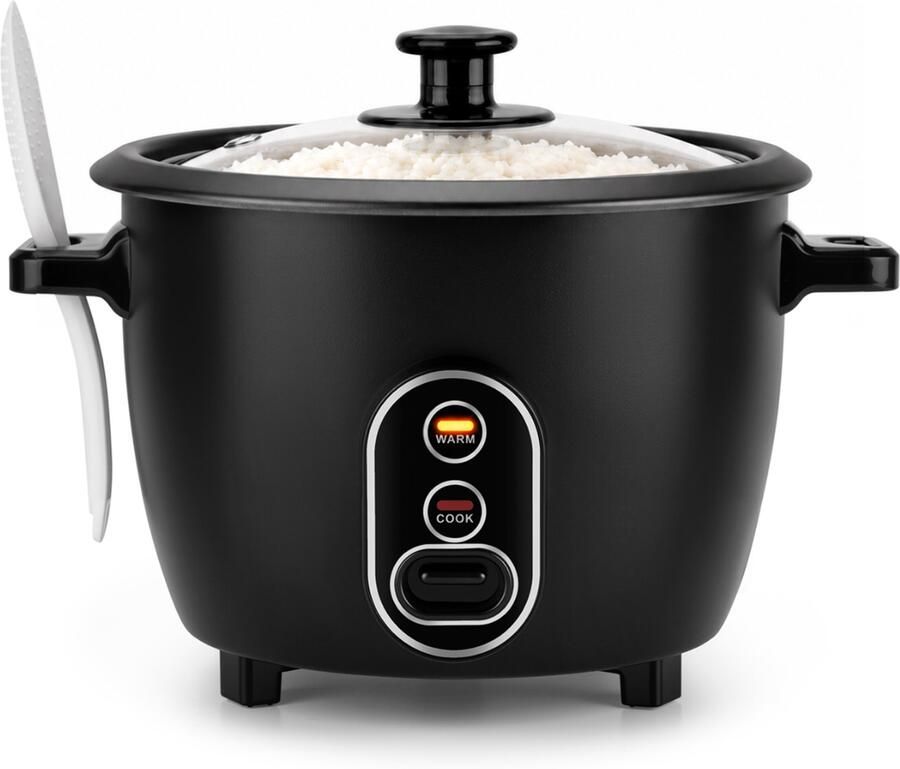 Savoré Kitchen Rijstkoker 1 Liter 5 Porties PFAS-vrij Warmhoudfunctie Antiaanbaklaag Inclusief Lepel en Maatbeker 400W Zwart