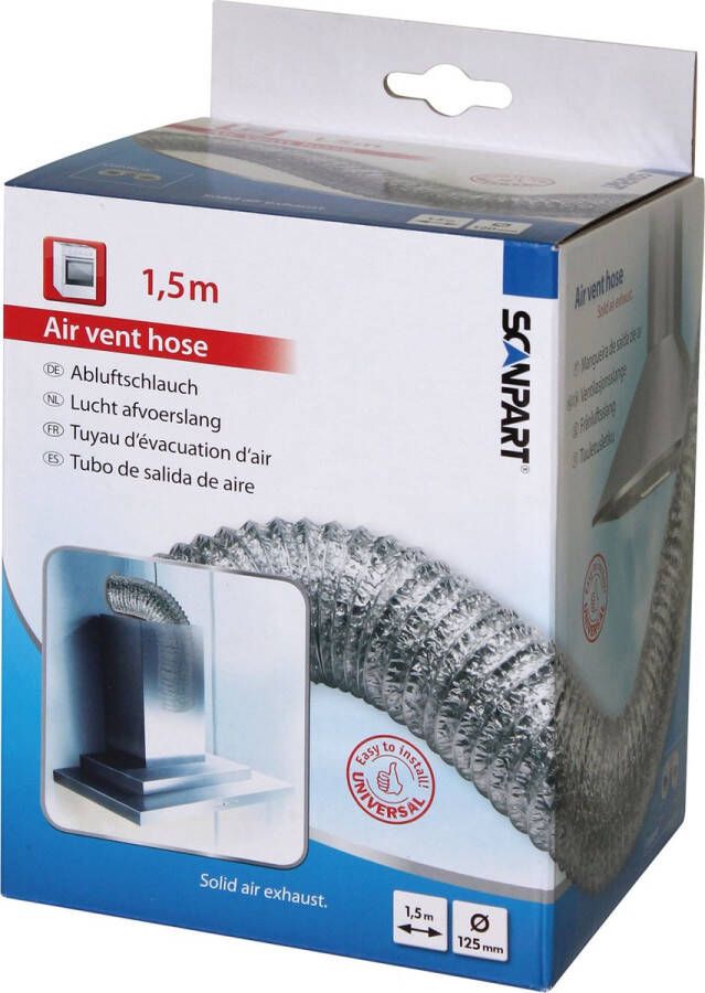 Scanpart lucht afvoerslang 125 mm 1.5 meter Aluminium Inclusief 2 slangklemmen Hittebestendig tot 250°C Geschikt voor wasdroger airco afzuigkap Ventilatieslang Ventilatiebuis