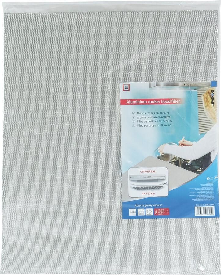 Scanpart aluminium afzuigkap filter 47 x 57 cm knipbaar Geschikt voor AEG Atag Beko Bosch ETNA Inventum Pelgrim Siemens Smeg Whirlpool Wasemkapfilter Dampkapfilter Universeel 1 stuk